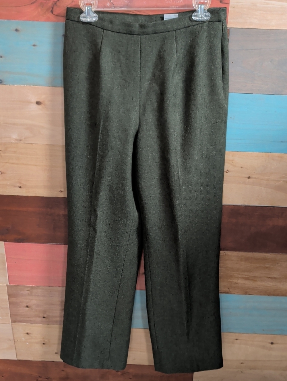 Le Suit Dark Olive Green Boot-Cut Dress Pants